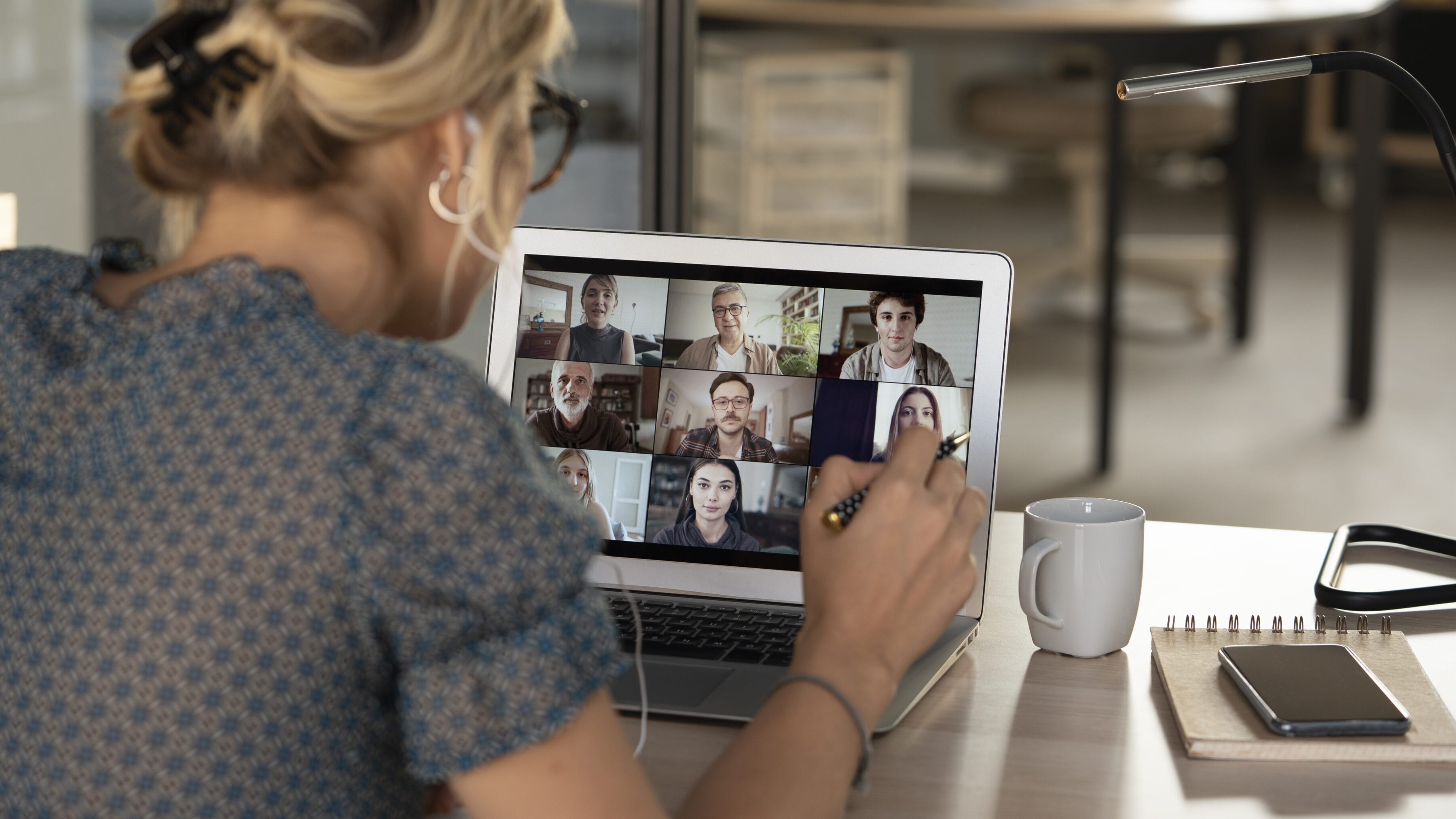 Woman on a group video call