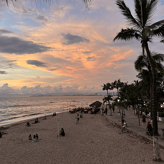 Photo of a beach at sunset